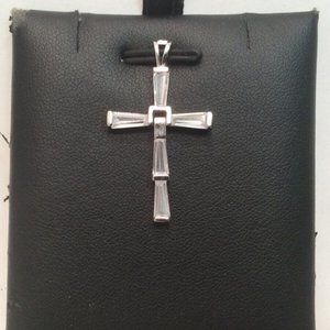 .925 Sterling Silver Movable Cross Baguette CZ  Religious  Fancy Charm pendant
